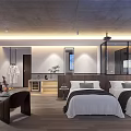 Modern Hotel Guest Room With King Bed Floor to Ceiling Windows and Indoor Plants