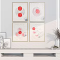 Decorative Paintings With Red Circles And Geometric Patterns For Interior Shelf Decor 3d model
