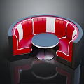 Modern Curved Public Seating With Red Cushions And Blue Round Table Design
