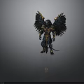 Blue And Gold Winged Mythical Creature With Ornate Armor And Detailed Design