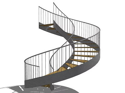Modern Spiral Staircase Design With Metal Railings And Wooden Steps 3d model