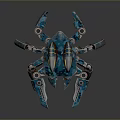 Futuristic Blue And Silver Mechanical Spider With Glowing Yellow Eyes And Metal Legs