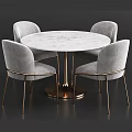 Elegant Modern Dining Table Set With Marble Top Gray Fabric Chairs And Brass Legs