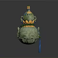 Intricately Carved Ceramic Gourd Sculpture With Dragon Motifs And Decorative Details