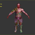 Muscular Shirtless Red Skinned Fantasy Character With Shoulder Armor Waist And Leg Guards