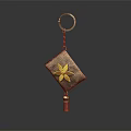 Square Shaped Decorative Keychain With Golden Flower And Tassel Hanging Ornament