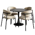 Modern Round Dining Table Set With Gray Fabric Chairs And Black Metal Legs