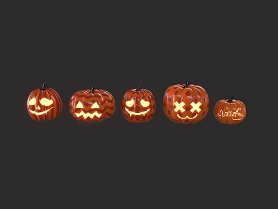 Illuminated Pumpkin Decorative Lanterns with Various Smiley Faces for Halloween Festive Decoration 3d model