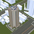 Tall Modern Residential Building Exterior With Blue Sky And Surrounding Architecture