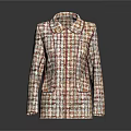 Stylish Tweed Jacket With Classic Collar And Multicolored Plaid Pattern Pockets For Daily Wear