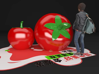 Giant Red Tomato Photo Spot With Green Leaves And Person For Taking 3d model