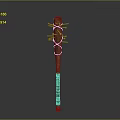 Traditional Ancient Wooden Weapon Featuring Long Handle And Crossed Decorative Structure