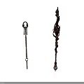 Intricately Designed Magical Staff Weapons With Ornate Carvings And Decorative Tips