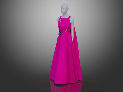 Pink Sleeveless Floor Length Evening Dress With Floral Embellishments And Flowy Silhouette 3d model