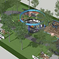 Vibrant Park Landscape Featuring Circular Playground Colorful Pathways Green Lawn and Trees