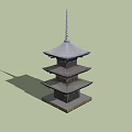 Traditional Multi Tiered Tower With Dark Roof Spire Top And Ancient Stone Base Structure