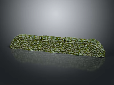 Green Moss Covered Curved Stone Wall With Irregular Stones Arrangement And Reflection 3d model