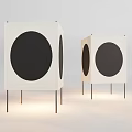 Modern Square Table Lamps With White Body Black Circular Panels And Thin Metal Legs