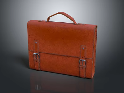 Classic Brown Leather Briefcase With Hand Strap And Metal Buckles Design 3d model