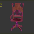 Classic Wooden High Back Chair With Armrests Red Upholstered Seat And Wheeled Base