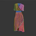 Stylish Purple V neck Dress with Puffed Sleeves Waist Belt and Long Length Design