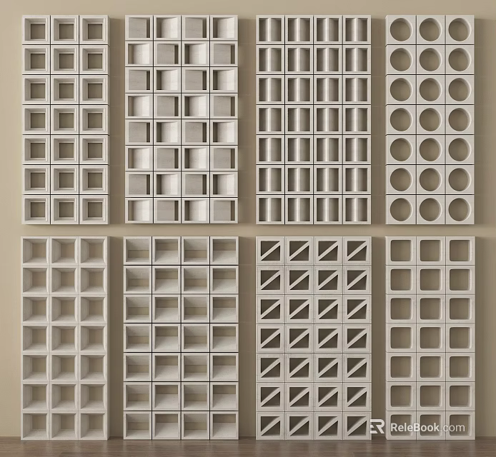 Architectural Decorative Components Featuring Square Grid Circular Holes Triangular Patterns And Geometric Designs 3d model
