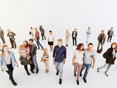 Diverse Group of People Walking Together in Casual Attire on White Background 3d model