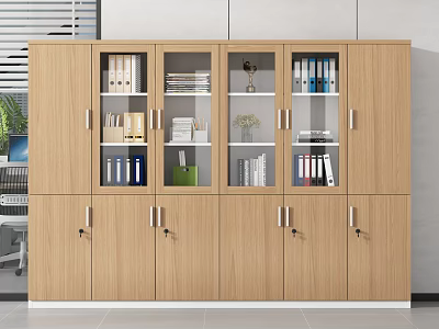 Modern Office Wooden Cabinet With Files Books And Storage Compartments 3d model