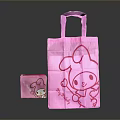 Pink Foldable Shopping Bag With Cartoon Rabbit Design And Portable Size