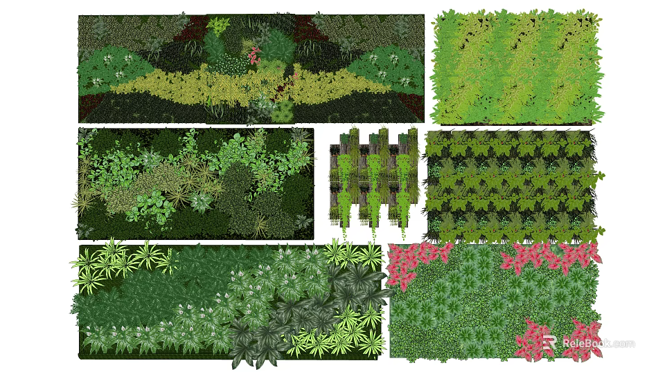 Living Wall Design With Various Green Plants And Creative Garden Styles 3d model