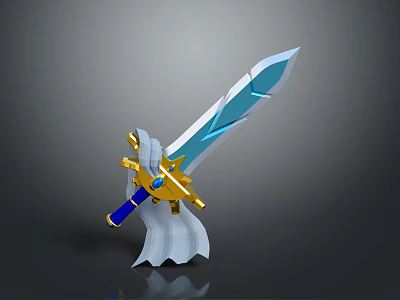 Blue And Gold Fantasy Sword With 3D Rendered Design And Decorative Hilt Details 3d model