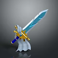 Blue And Gold Fantasy Sword With 3D Rendered Design And Decorative Hilt Details