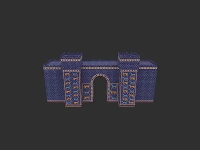 Ornate Ancient Style Archway With Blue Brick Decor And Symmetrical Towers 3d model
