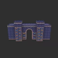 Ornate Ancient Style Archway With Blue Brick Decor And Symmetrical Towers