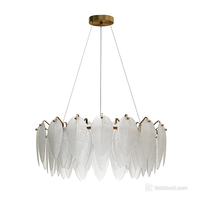 Elegant Modern Glass Leaf Chandelier With Gold Frame Hanging Decorative Design 3d model 