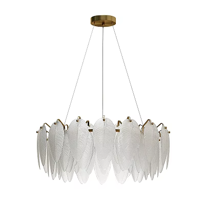 Elegant Modern Glass Leaf Chandelier With Gold Frame Hanging Decorative Design 3d model