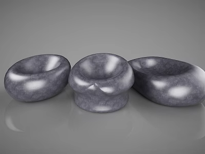Three Modern Gray Round Single Sofa With Shiny Surface On Sleek Floor 3d model