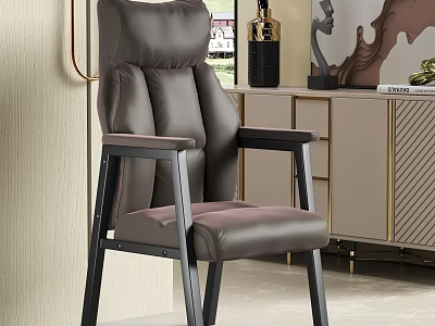 Modern Leather Office Chair With Padded High Back And Black Metal Armrests 3d model