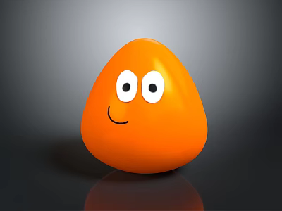 Cute Orange Rounded Doll With Big Eyes Smiling Face And Shiny Surface 3d model