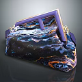 Colorful Marble Pattern Clutch Bag With Purple Metal Frame And Vibrant Blue Orange Texture Design