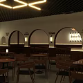 Modern Bar Interior Design With Wooden Counter Shelves Bottles And Seating