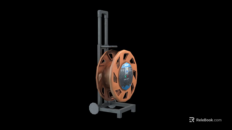 Industrial Cable Reel Equipment With Metal Stand And Mobile Wheels Design 3d model 