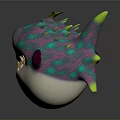 3D Rendered Vibrant Aquatic Creature With Large Green Eyes Sharp Teeth Purple Fins And Scales