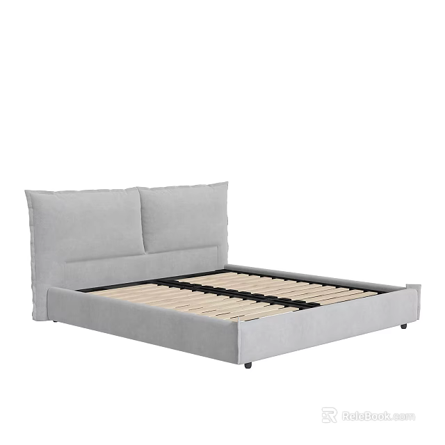 Modern Double Bed With Upholstered Headboard And Sleek Wooden Slat Frame 3d model 