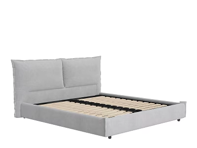 Modern Double Bed With Upholstered Headboard And Sleek Wooden Slat Frame 3d model
