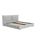 Modern Double Bed With Upholstered Headboard And Sleek Wooden Slat Frame