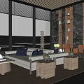 New Chinese Style Sales Office Reception Rest Area Sales Office Negotiation Area Reception Sofa Combination Hotel Lobby Reception Area Rest Reception Area 3d model