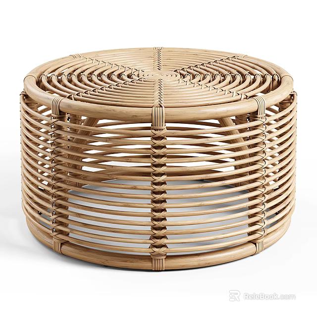 Handwoven Rattan Coffee Table with Circular Weave Design and Modern Natural Style 3d model 