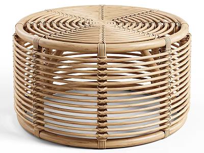 Handwoven Rattan Coffee Table with Circular Weave Design and Modern Natural Style 3d model