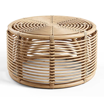 Handwoven Rattan Coffee Table with Circular Weave Design and Modern Natural Style 3d model